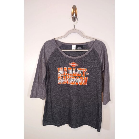 Harley Davidson Glitter 3/4‎ Length Scoop Neck Knit Top Size XL - Picture 1 of 5